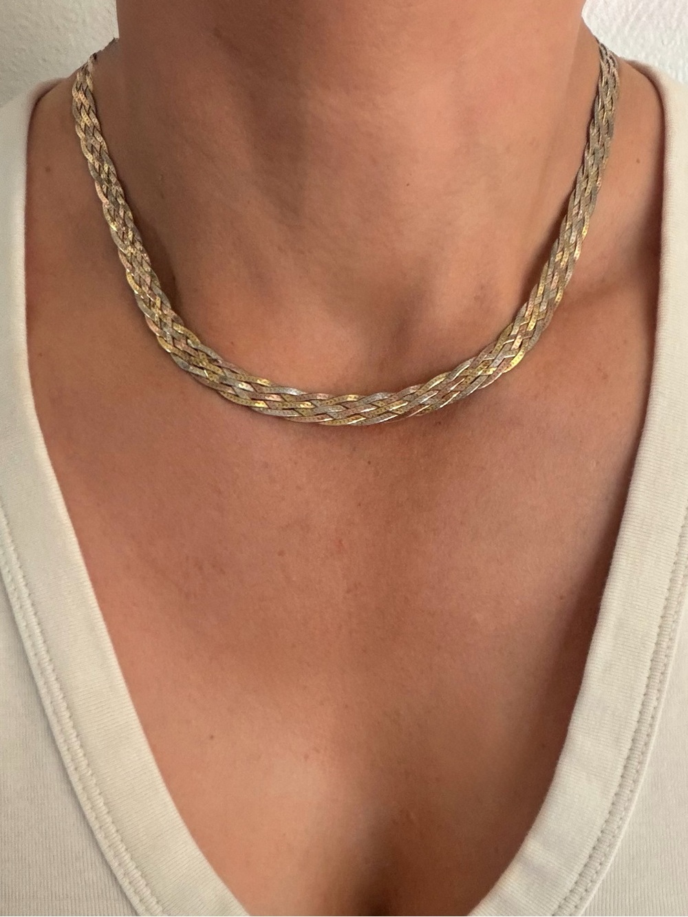 Vintage 925 Italy SterlingTri-Tone Braided Necklace - Gold, Rose, Silver